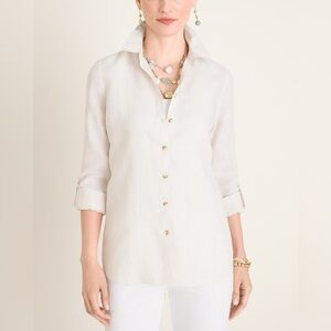 Chico's Roll Tab Linen Stripe Shirt